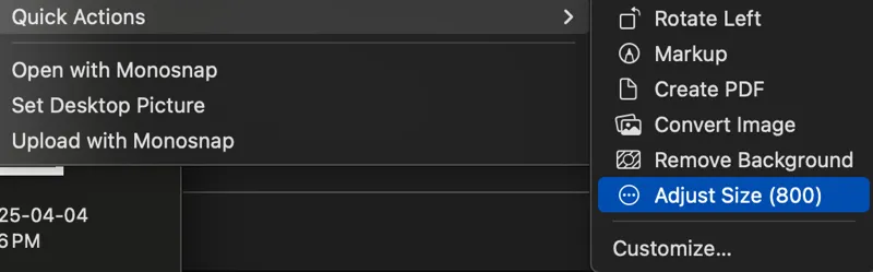 Finder Quick Actions 메뉴